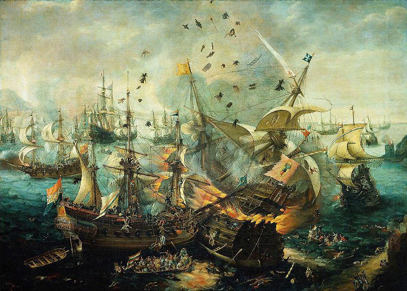 explosion of the Spanish flagship during the Battle of Gibraltar, WIERINGEN, Cornelis Claesz van